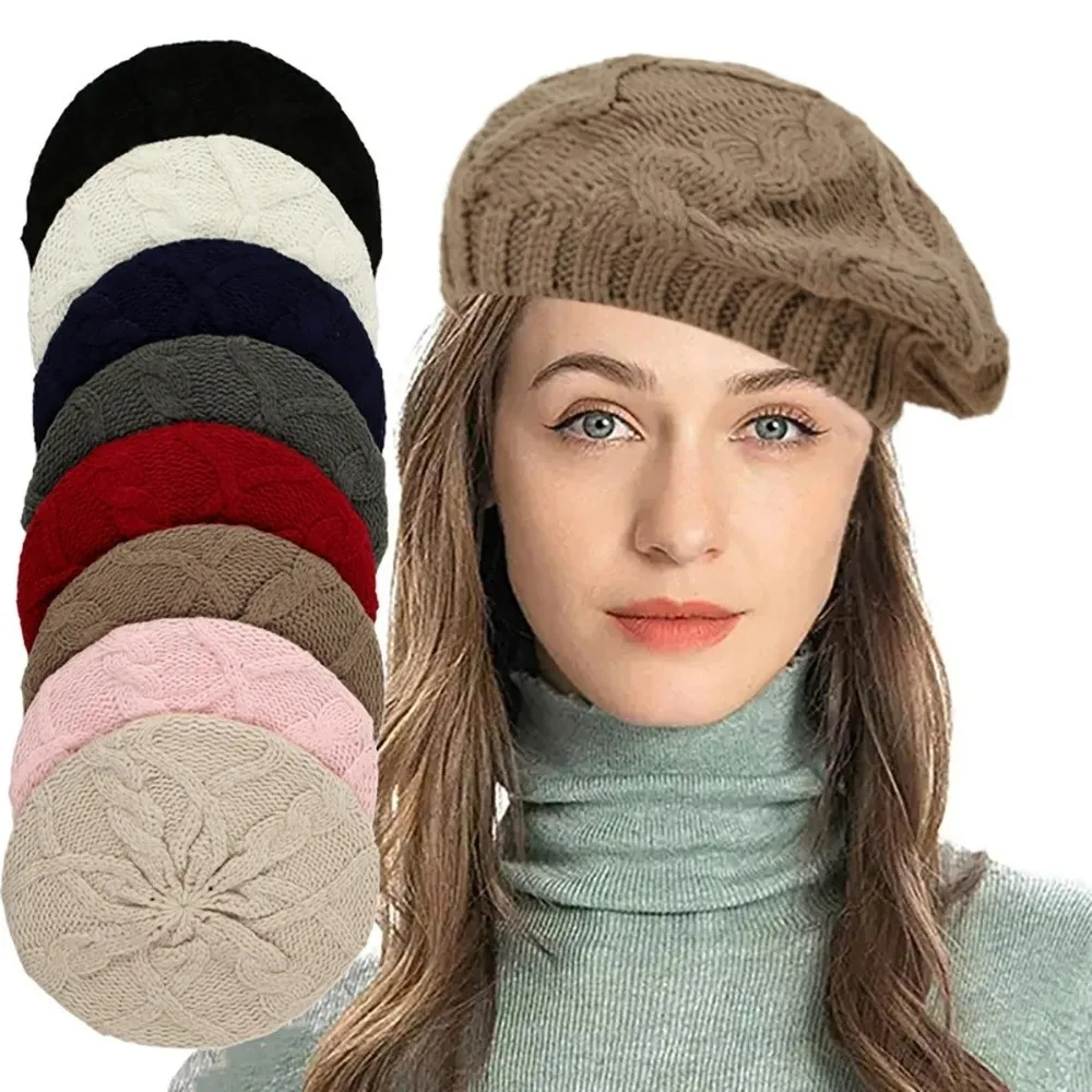 Baret Prancis Vintage Kasual Elegan, Baret Artis Elastis, Baret Rajut Bernapas Warna Solid, Penutup Kepala Wanita Musim Semi Gugur