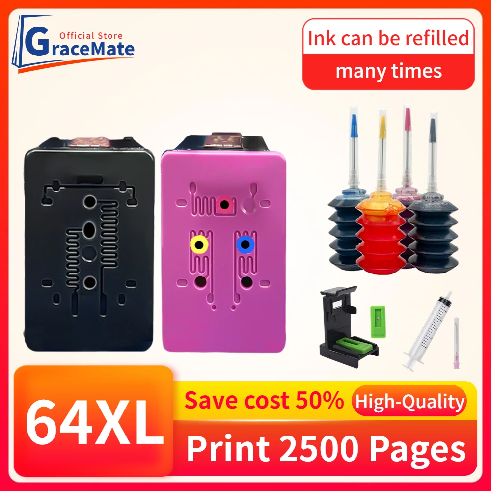 

GraceMate 64 XL Refill Ink Cartridge Replacement for HP 64 Hp64 Envy Photo 7120 7130 7132 7134 7155 7158 7164 7800 7820 Printer