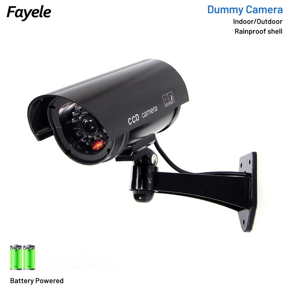 

Black Bullet Style Dummy Camera Outdoor Security Fake Camera Simulation Indoor outdoor red LED Light indicator