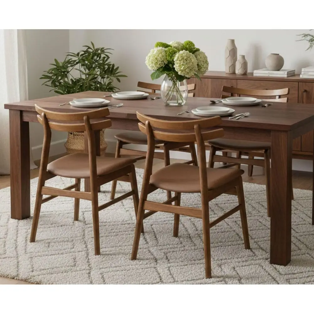 

Walnut Wooden Dining Chairs Set of 4, Faux Leather holstered Seating with Solid Wood Frame and Curved Back, for Dining Room a