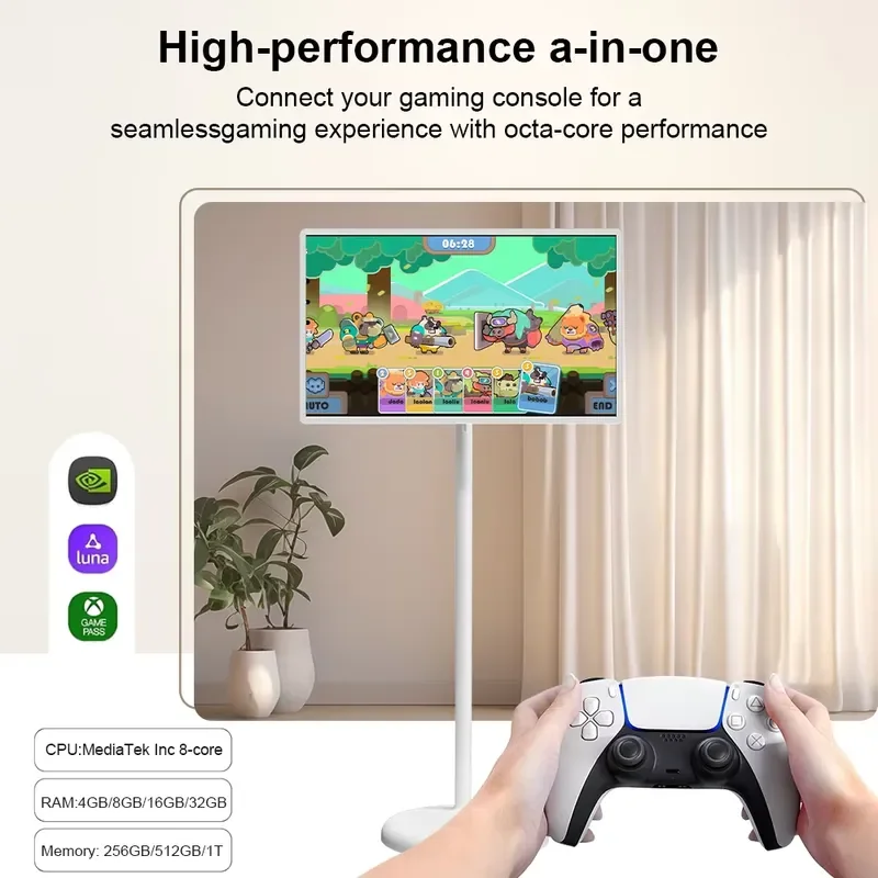BOLRZO 32-Inch Removable Smart TV 1080P IPS Touch Screen Android 12 Portable Flat Panel Display with Rolling Stand and