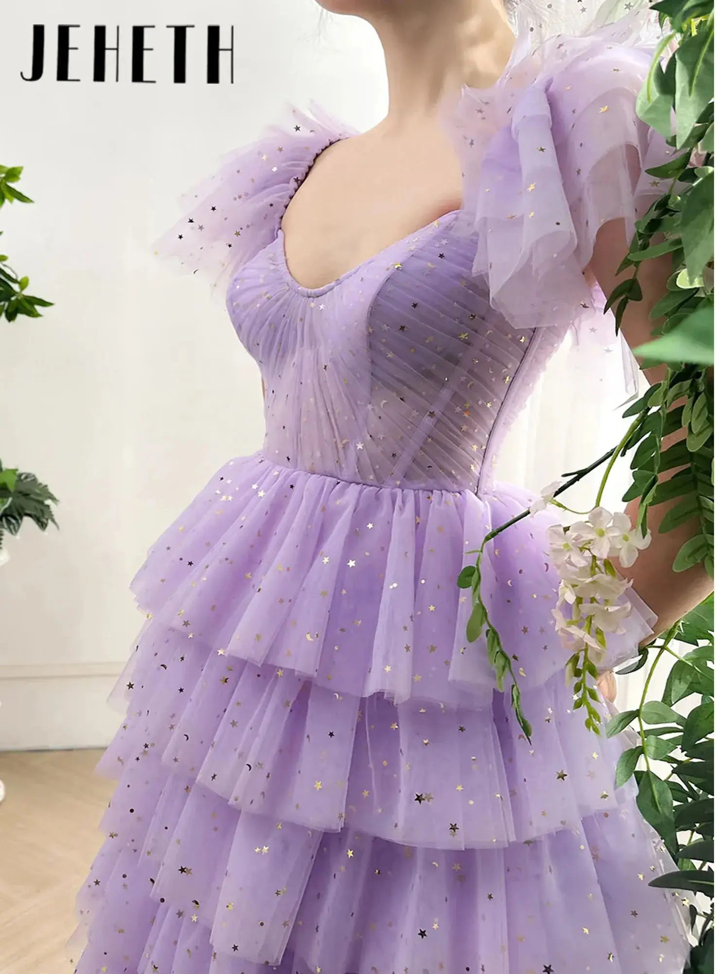 Illusie lieverd ster off-shoulder korset galajurk met gelaagde elegante theelengte vetersluiting formele gelegenheidsjurk op maat