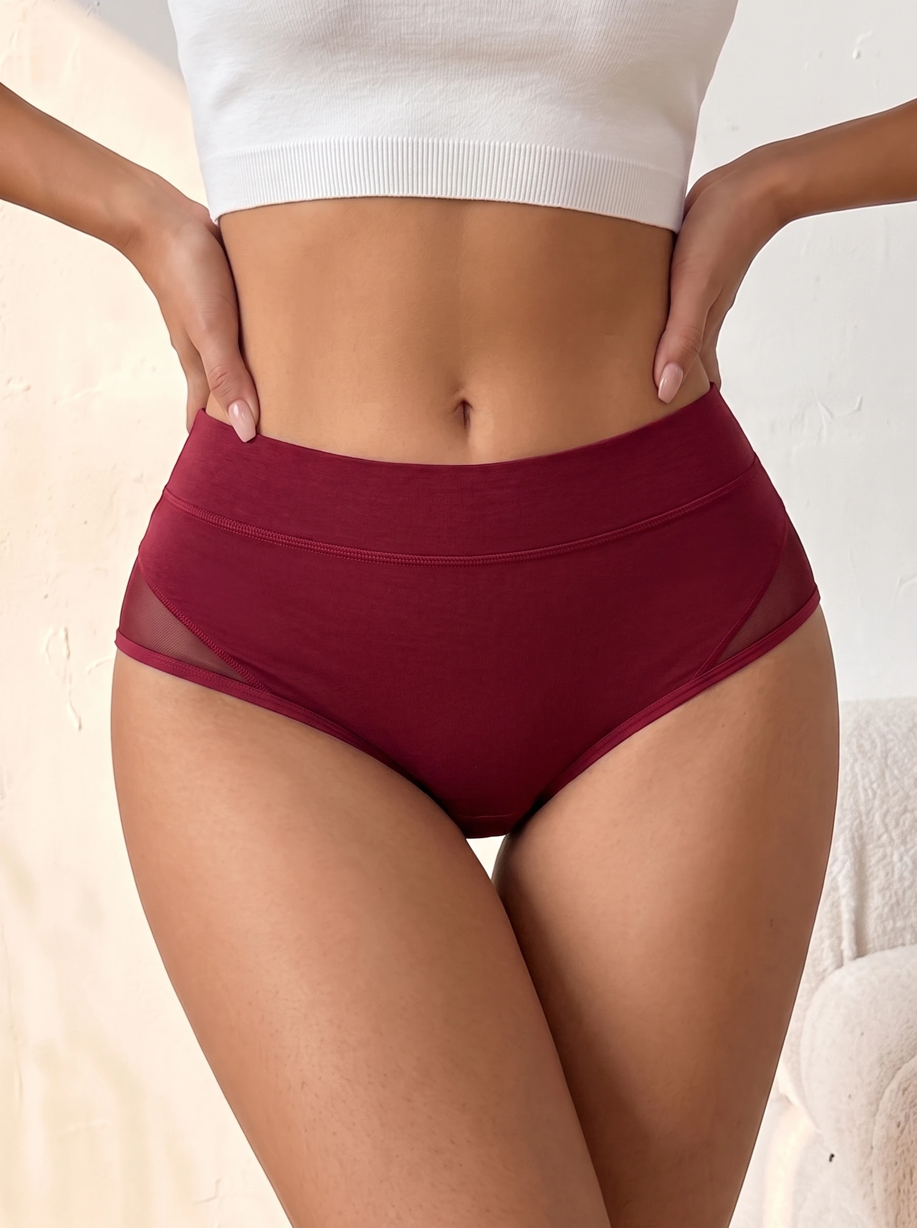 Plus Size Women Mid Waist Briefs XXXXL Burgundy Mesh Sport Underwear Female Shaping Lingerie Large Size Clothing Bottoms Panties