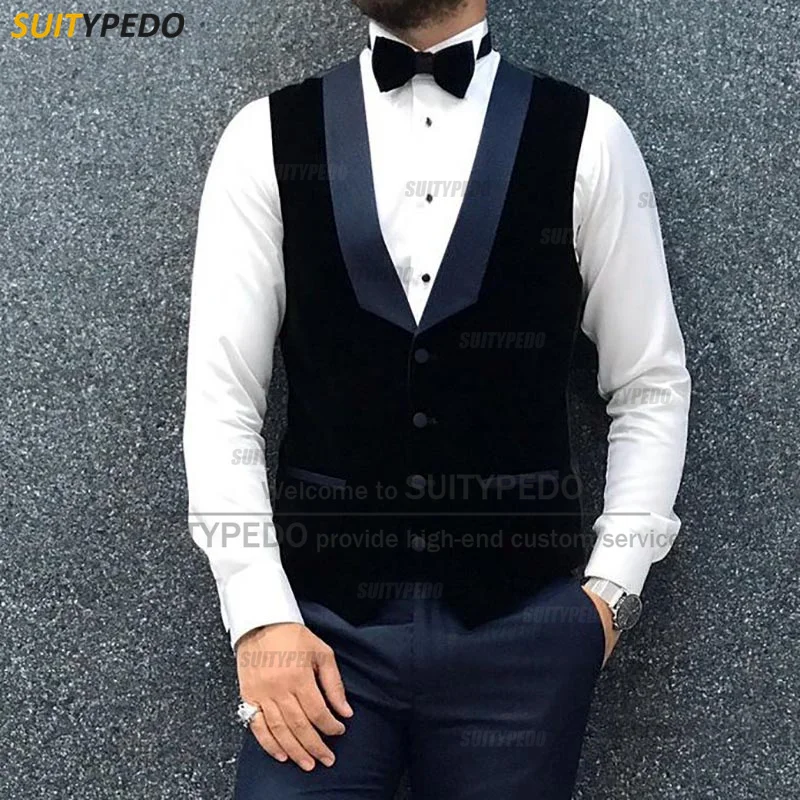 Luxury Black Velvet Men Suit Vests Wedding Sleeveless Jackets Slim fit Groomsman Groom Business Single Breasted Waistcoat Tops