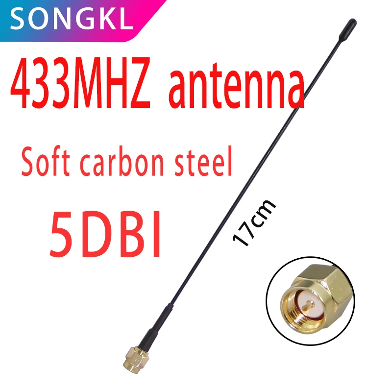 Antena flexible de acero al carbono, Conector de enchufe macho Sma 5dbi, recto, 433Mhz, LORA LORAWAN 433 IOT, 433MHz