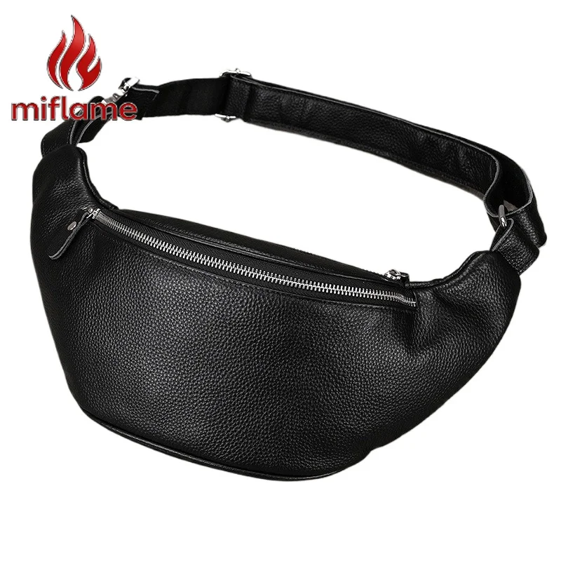 

Men's Genuine Leather Chest Bag Black Multipurpose Sling Bag Outdoor Travel Hiking Sports Casual Street Style