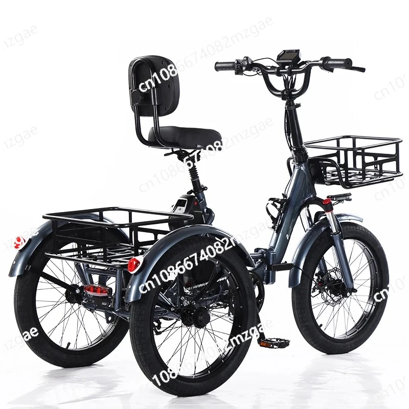 48V 350W Foldable Electric Tricycle for Adults, 20 Inch 3 Wheel Cargo Vehicle with Basket for Men and Seniors