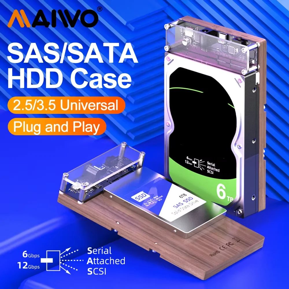 

MAIWO 2.5/3.5 Inch SAS External Hard Drive Enclosure for 2.5/3.5" SAS SATA HDD SSD Disk Case SATA To USB 3.0 HDD Docking Station