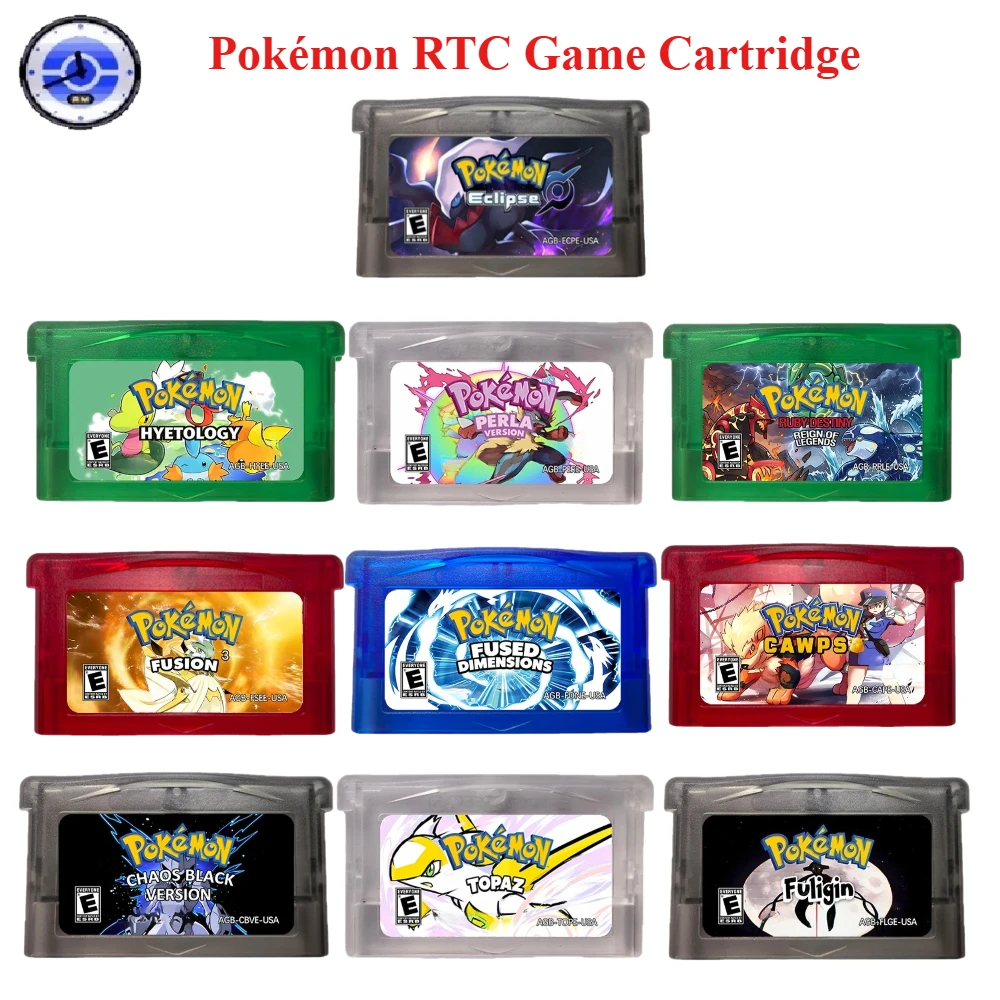 GBA English Game Cartridge ,RTC Pokemon Eclipse ，Fusion 3，Cawos，Fused Dimensions ，Fuligin， Perla，topaz，GBA ROM Modified Version