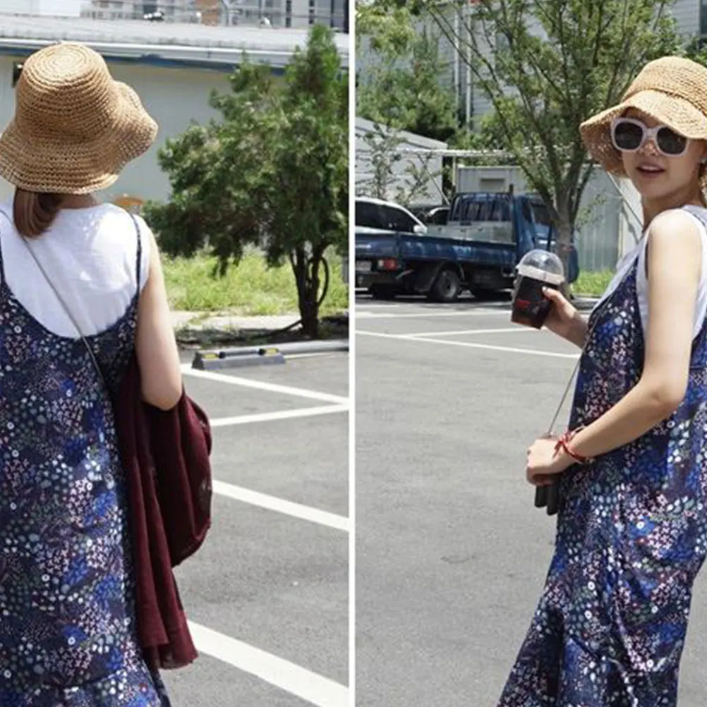 1 قطعة قبعة حافة القش قبعة الأشعة فوق البنفسجية حماية الشمس كتلة قبعة الشاطئ للسفر في الهواء الطلق الصيد تنفس تصميم الكاكي