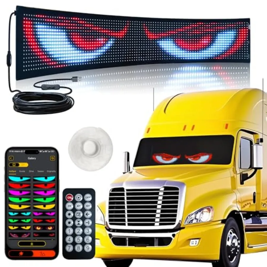 

【New model】35.35in*7.56in Big LED Eyes for Truck WindshieldProgrammable RGB Full Color Devil Eyes Light for Cars Windshield Eye