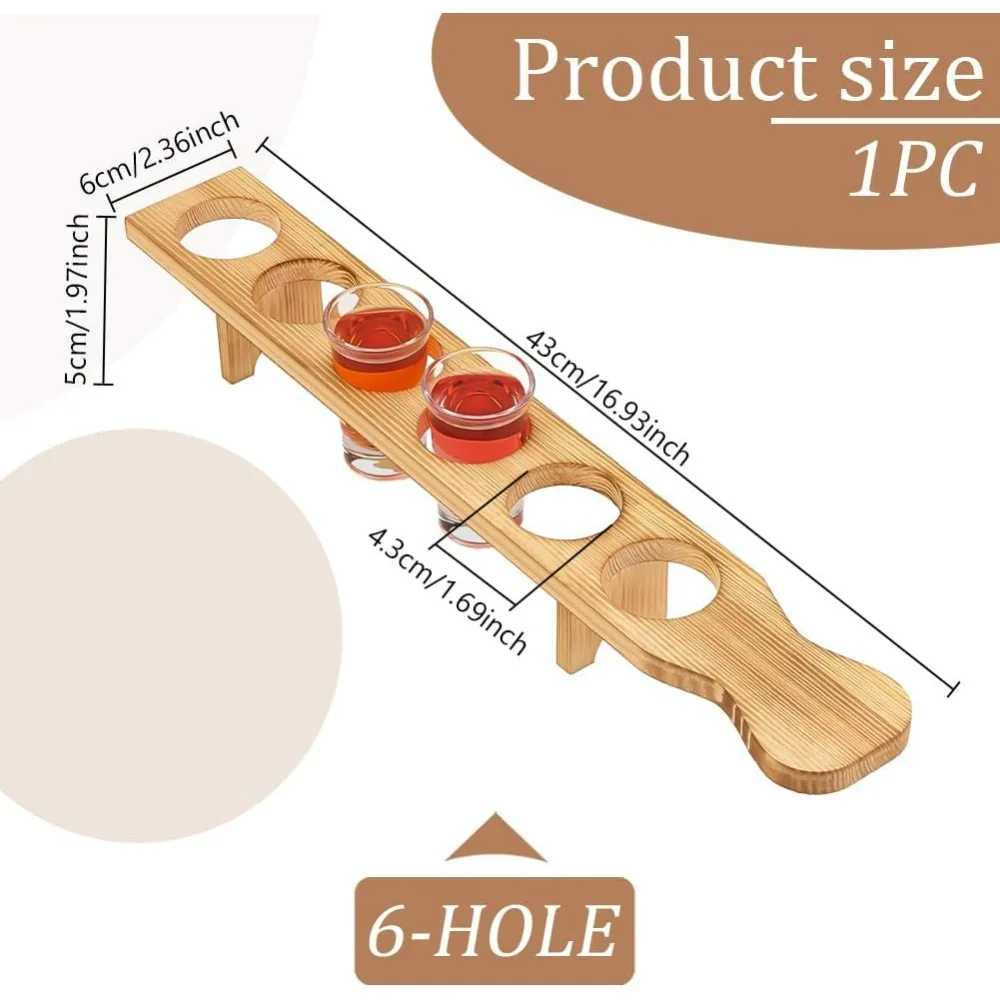 Wood Beer Flight Board Holds 6 Glass Burlywood Paddle Board Serving Tray 43mm/1.7 inch Slots Rectangle Beer Sampler Tray Flight