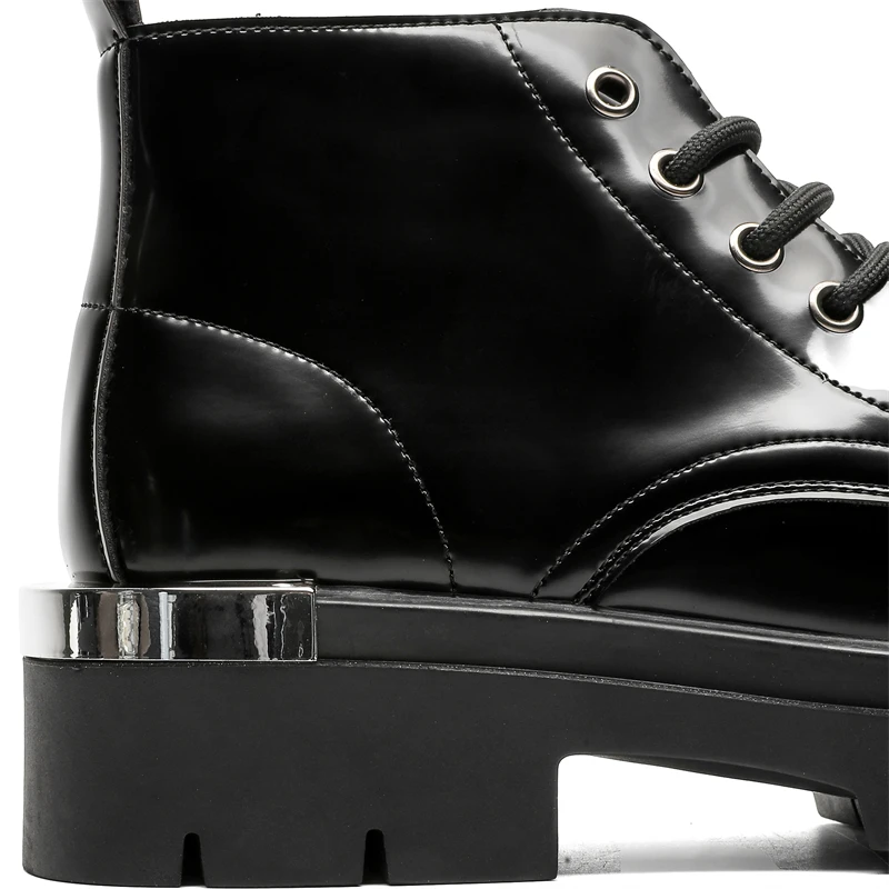 hight quality street punk style black patent leather ankle boots for men Metal decoration hombre daily height increasing shoes