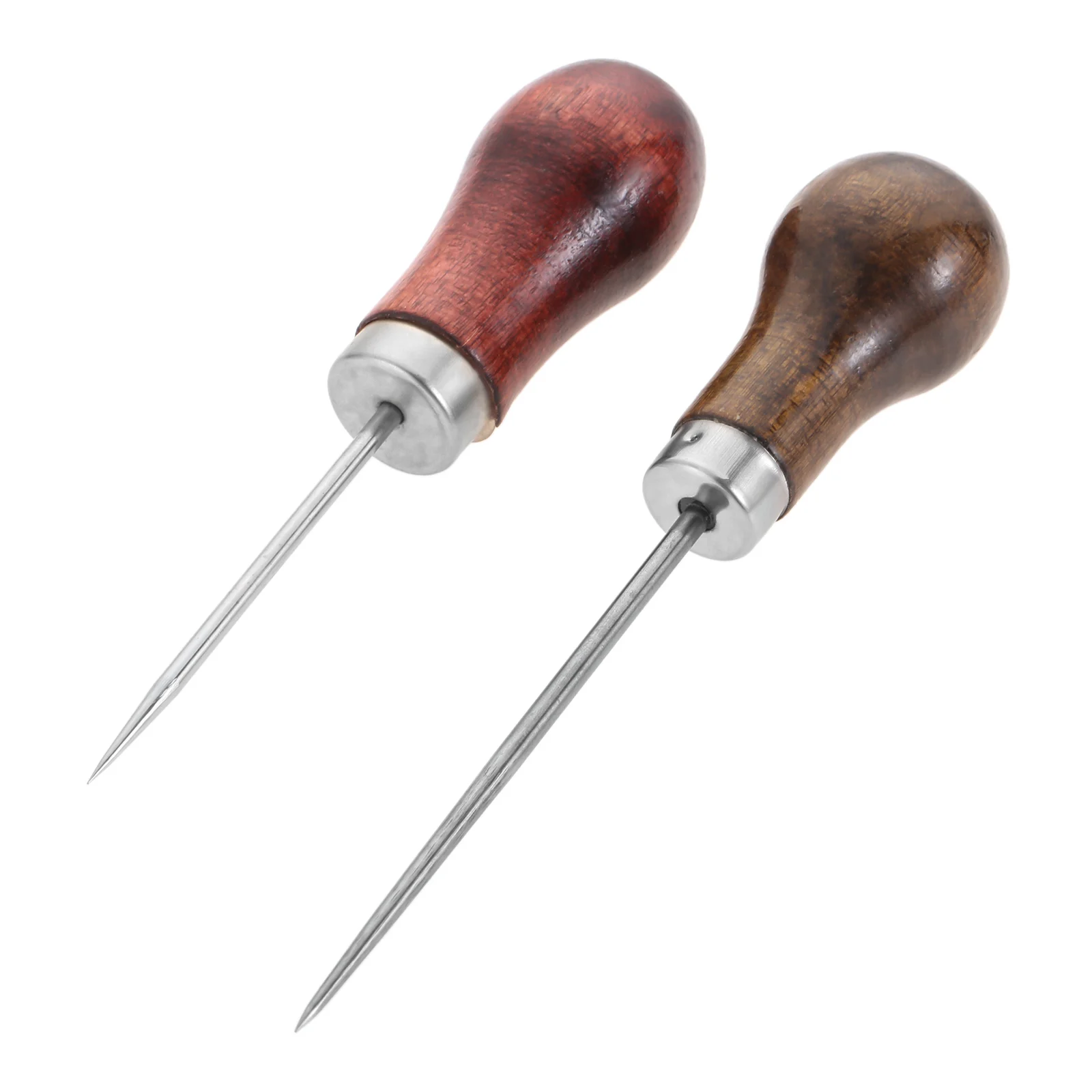 2Pcs Steel Needle Redwood Handle Sewing Awl Tool Piercing Leather Clothing Paper Craft Stitch Punch DIY Shoe Repair Binding Tool