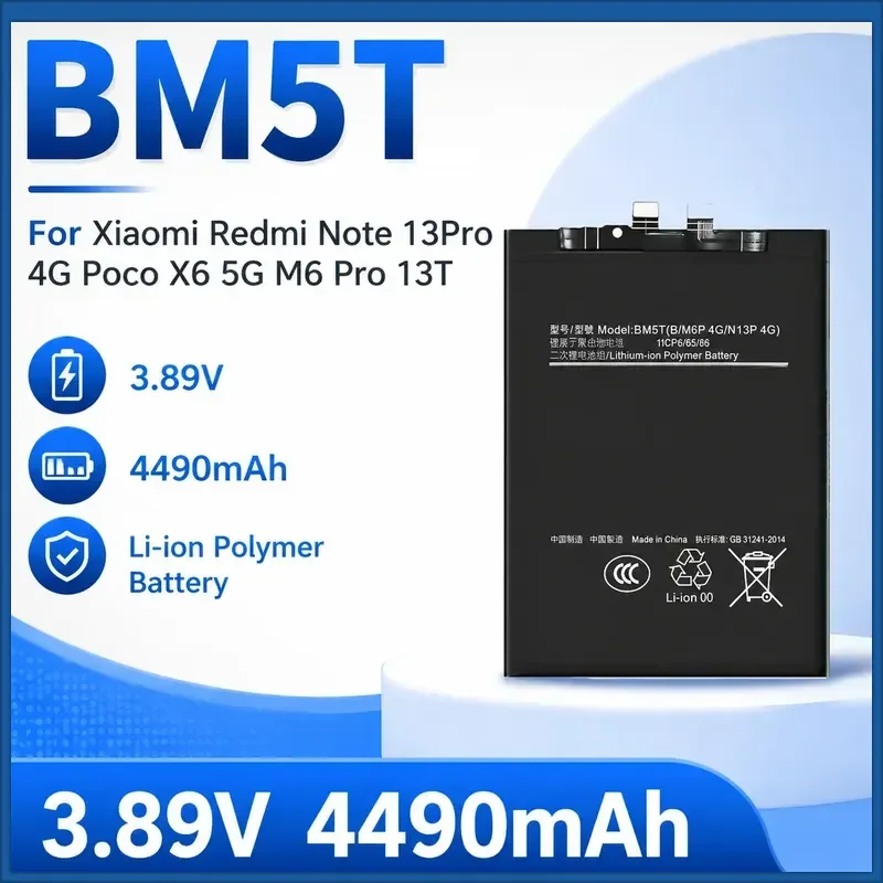 BM5T 3.89V 4490mAh Replacement Mobile Phone Battery For Xiaomi Redmi Note 13Pro 4G Poco X6 5G M6 Pro 13T High Quality