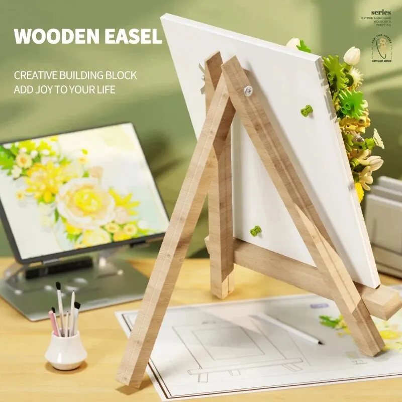 Bouquet Photo Frame Building Blocks Wooden Easel Flower Model Bricks Creative Desktop Decorations Adult Romantic Gifts Kids Toys