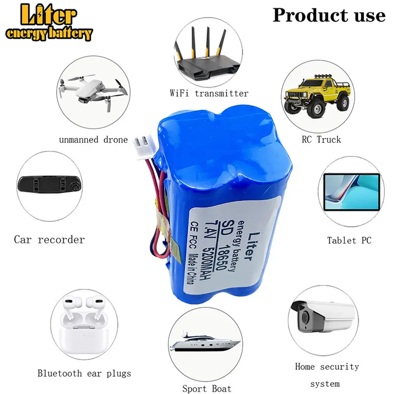 18650-4P2S 5200mah 7.4V polymer lithium battery - Special lithium battery for portable instruments and lamps