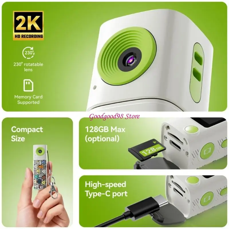 

Mini Keychain Camera 2K Video Recording Lens 32GB Memory Card Type C Adapter And Card Reader For Vlog Selfies