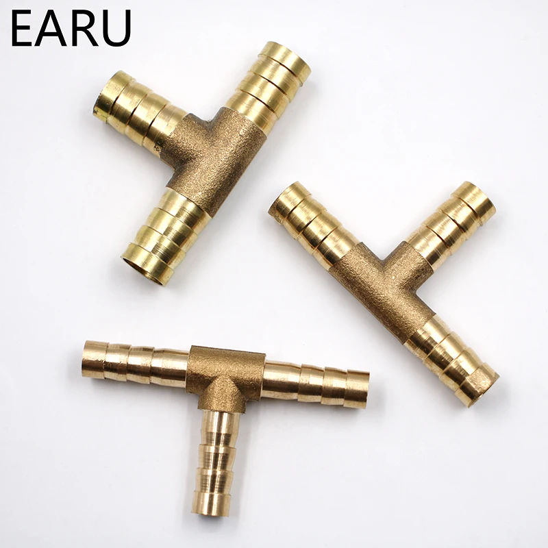 1Pc 6-12mm BRASS T Hose Joiner Piece 3 WAY Fuel Water Air Gas Oil Pipe TEE CONNECTOR Pneumatic Plug Socket Adapter