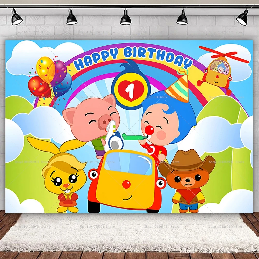 Fondo de Fotografía para Cumpleaños Infantiles y Baby Shower, Diseño de Payaso Mágico Plim Plim, Decoración de Pared Interior para Sesiones de Retrato