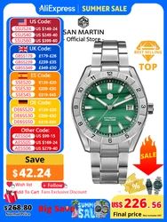 San Martin Nieuwe 42mm Pauw Edelsteen Wijzerplaat NH35 Luxe Mannen Horloge Automatische Mechanische Saffier 100M Waterdicht Lichtgevende SN0130