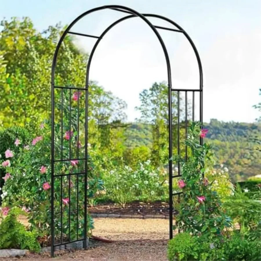 

Garden Arch Arbor Trellis, 7.2Ft Outdoor Steel Arbor with Stakes, Metal Archway for Climbing Plants, Wide Sturdy Garden Arch fo