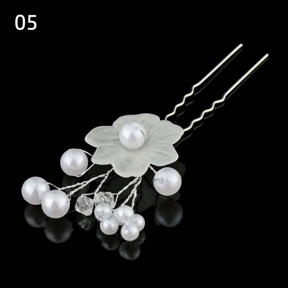 Bridal Tiara Crystal Pearl Hairpin Flower Hairpin Stick Bridal Hairpin Bride Headpiece U Shaped Hair Clip