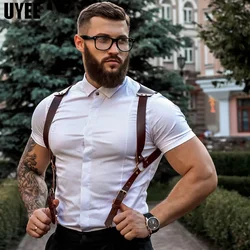 UYEE Punk Fashion PU Leather Suspenders for Men Shirt Trousers Buckle Adjustable Belts Vest Straps Braces Harness Rave Fetish