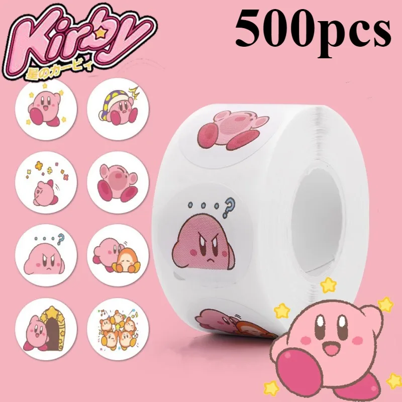 

Kawaii Anime 500PCs Anime Kirby Stickers Pink Star-kirby for Kids Gift Roll Stickers Cute Toilet Toy A Friend's Birthday Present