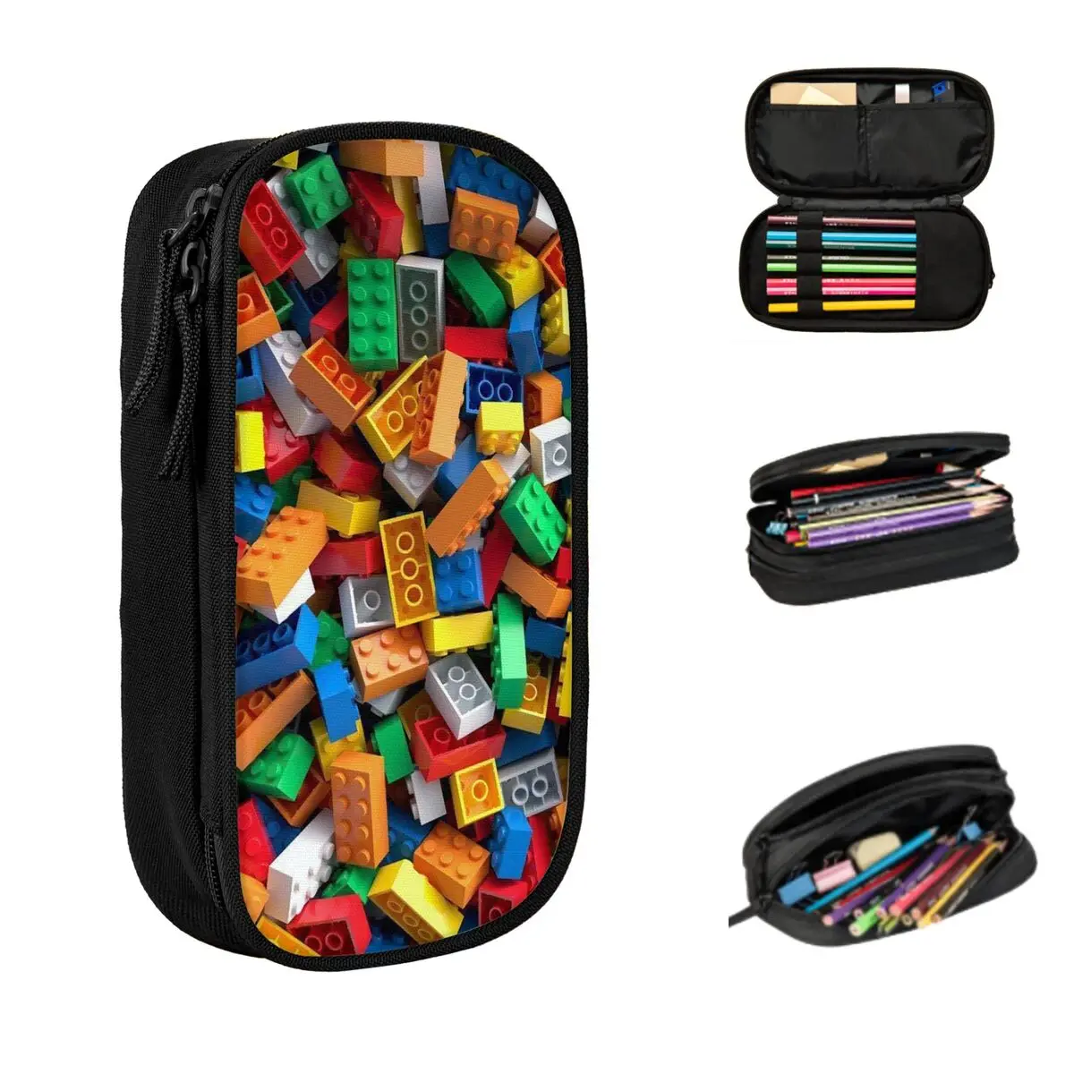 

Пенал с узором из строительных блоков для студентов, подарочный пенал-коробка, сумка для канцелярских принадлежностей, органайзер для ручек