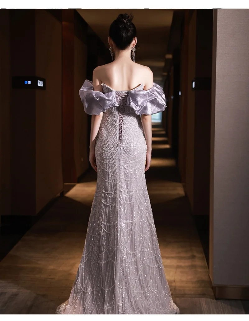 Roxo elegante vestidos de casamento feminino vintage fora do ombro sem alças sem mangas vestido de noite sereia festa vestidos formais