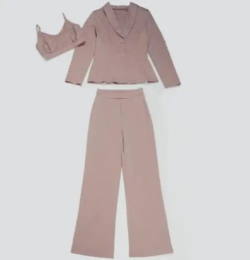 

Women's Elegant Commuting Pearl Lapel Suit Three Piece Set Female Office Work Clothing Woman Fashion Temperament Pants Outfits