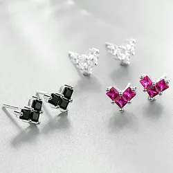 New in 925 Sterling Silver Heart Zircon Stud Earrings For Women Piercing Wedding Luxury Exquisite Student Jewelry Party Gift