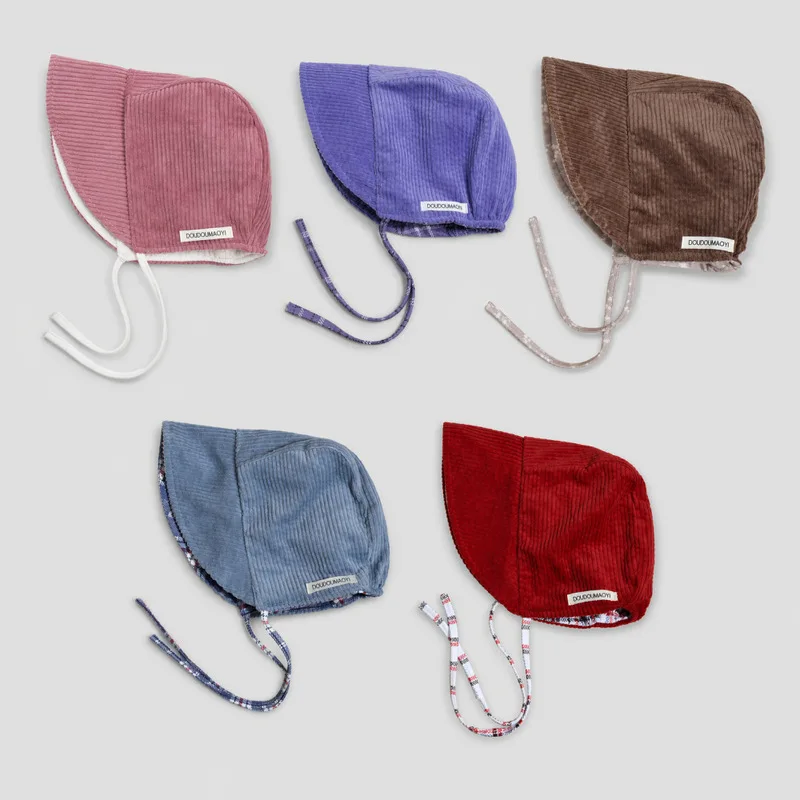 Vintage Corduroy Double-Sided Cap Children's headwrap hat Autumn and winter children's versatile hats