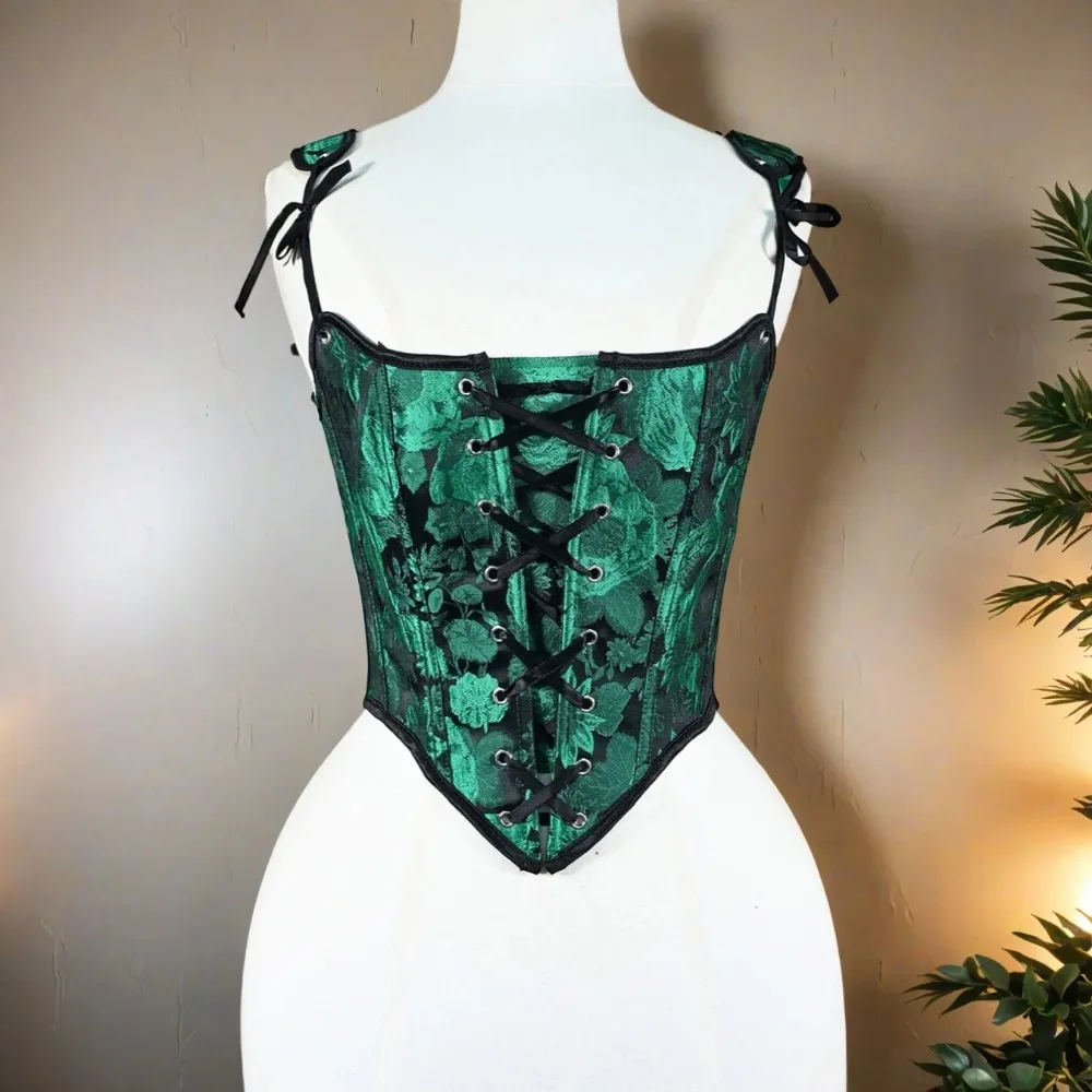

Женский корсет-бюстье с завышенной талией на шнуровке, винтажный зеленый лиф с тиснением и принтом, сценический костюм, модный тренажер для талии, формирователь Fajas