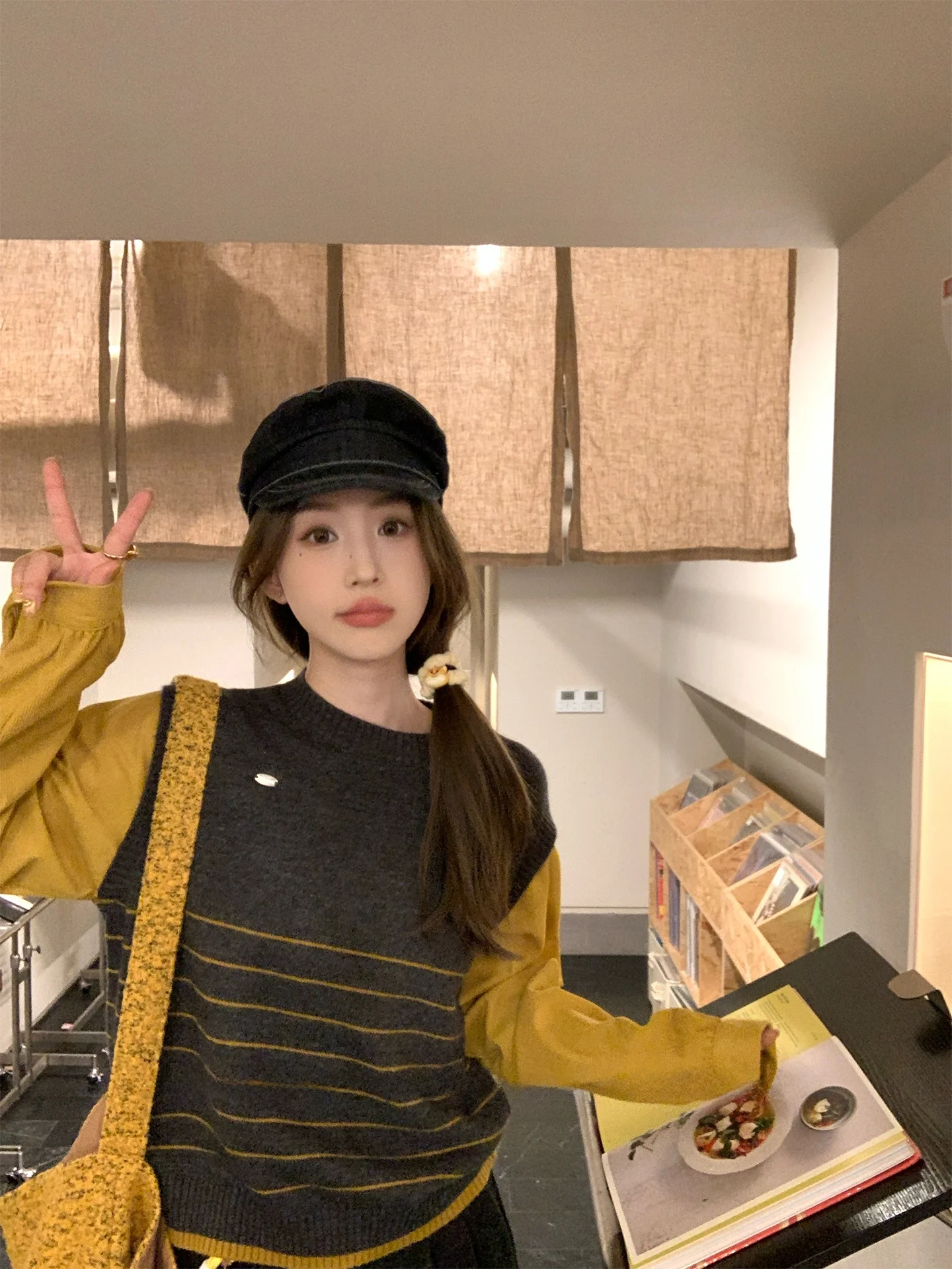 

Color Blo Stripe Knitwear Fake Two-Piece Layering Women's Spring Summer New Sle Casual Loose Fit Long Sve Top