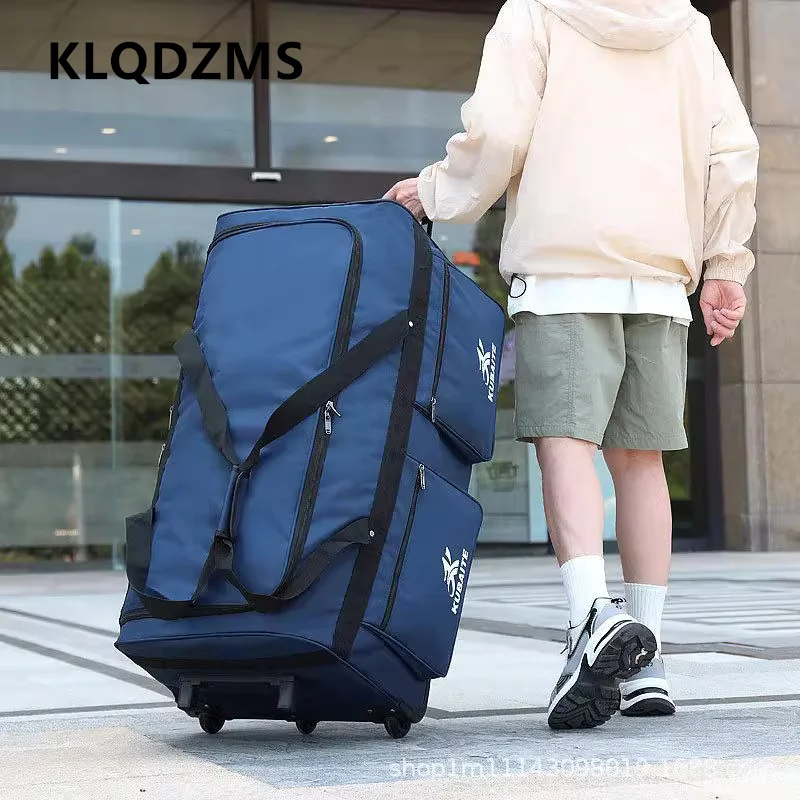 

KLQDZMS Oversized Capacity Luggage Oxford Cloth Trolley Bag Multifunctional Men's Backpack 36"40 inch with Wheels Suitcace