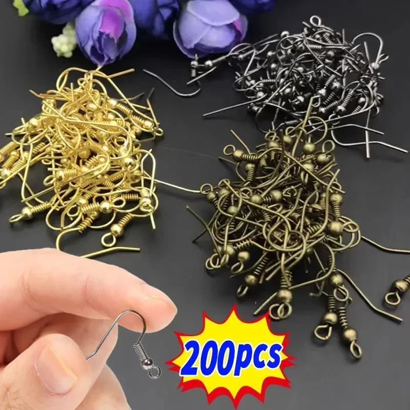 100/200 Uds. Gancho para la oreja de acero inoxidable, cierres, ganchos, suministros para pendientes DIY, accesorios, joyería para hacer piezas