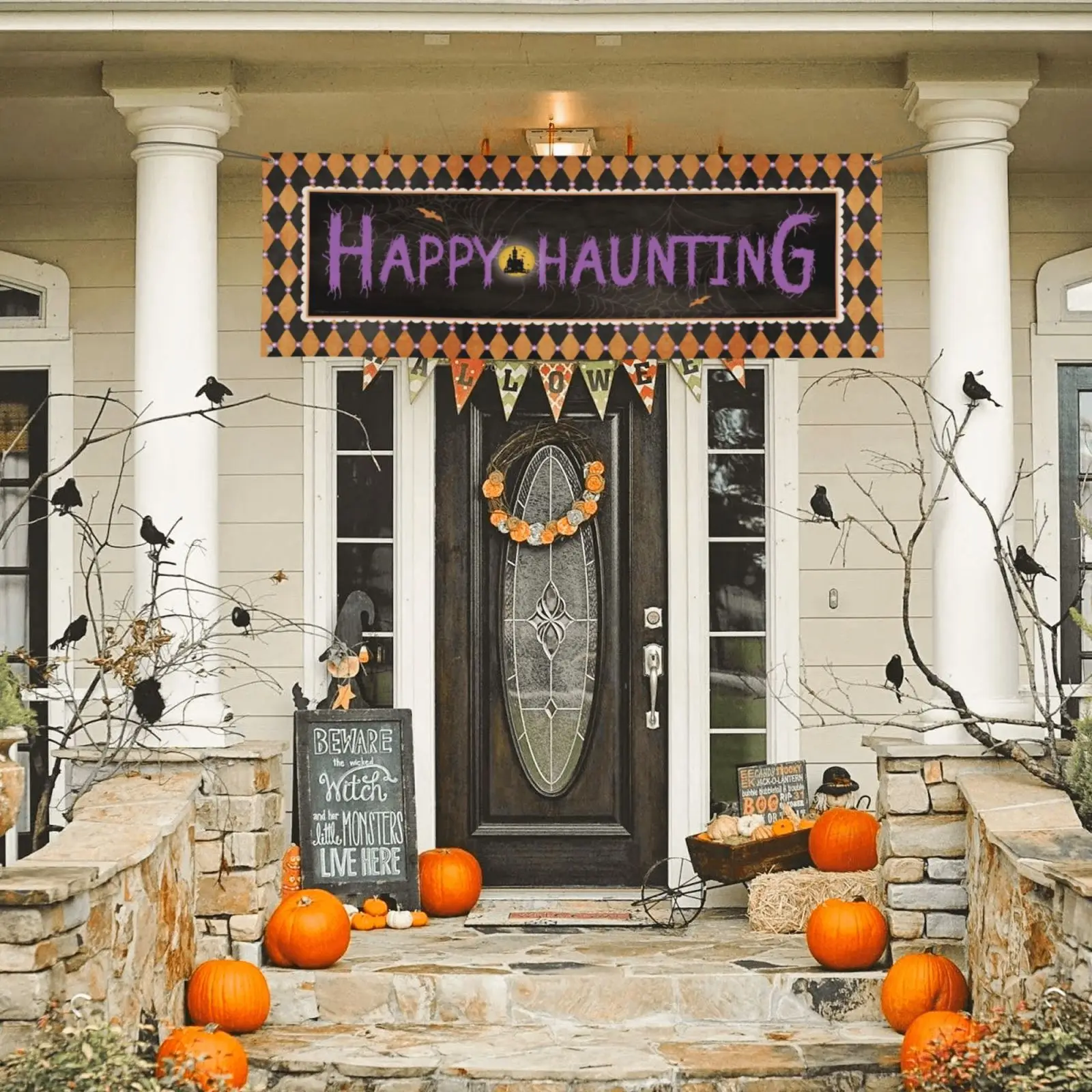 Happy Halloween Banner Tapestry Decoration Halloween Party Decoration 180*60cm Yard Festival Banner Bar Haunted House Decoration