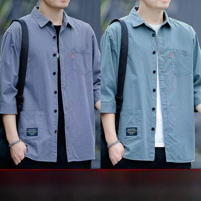 Lightweight Men's Shirt Short Sleeve Five-Button Cuff Workwear Summer Youth Fashion Office Wear Durable PU Leather Material