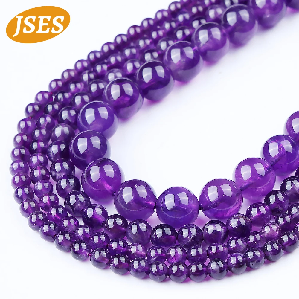 AA Natural Stone Beads Dark Amethyst Purple Crystal Quartz Loose Bead Jewelry Making DIY Bracelets Necklace Accessories Charms