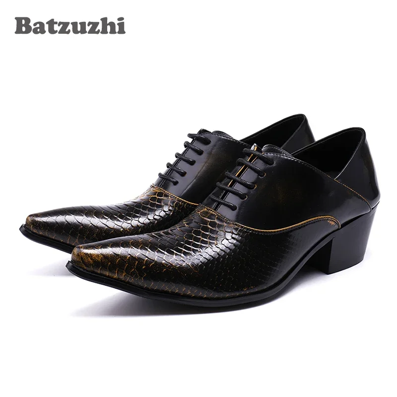 

Batzuzhi 6.5CM Height Increased Men Shoes Pointed Toe Lacing Up Men Dress Shoes Leather Wedding & Party Zapatos Hombre, 38-46