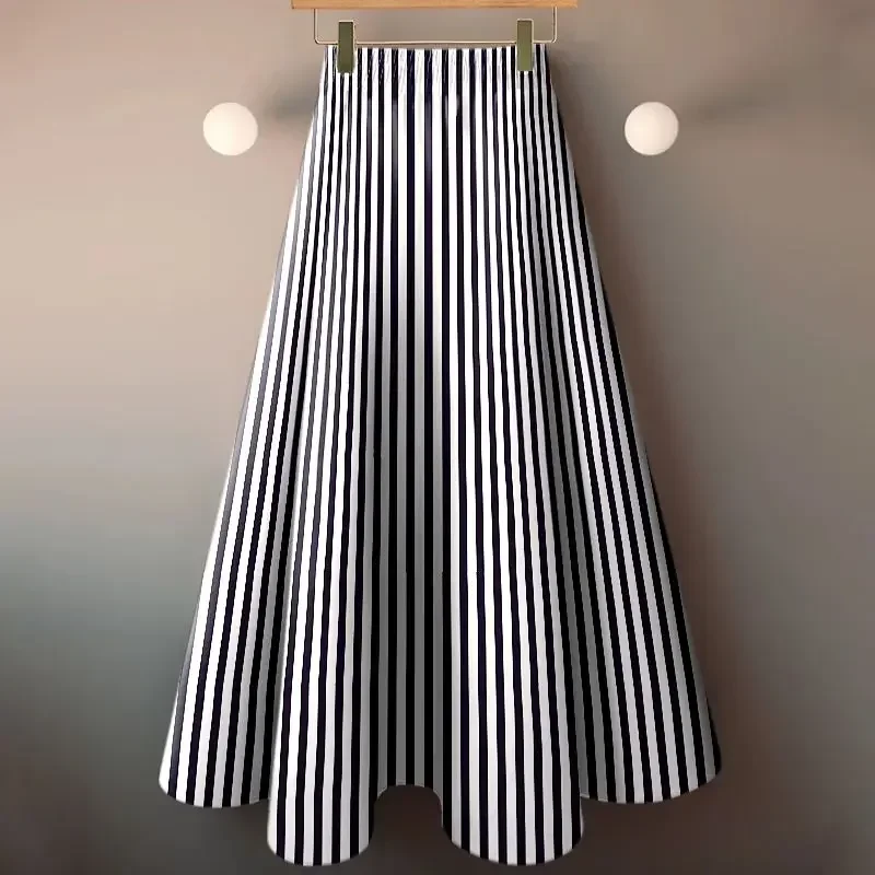 Jupe Femme Striped Skirts Women Printed Large Swing Vintage High Waist Harajuku Faldas Mujer Moda 2024 Autumn New