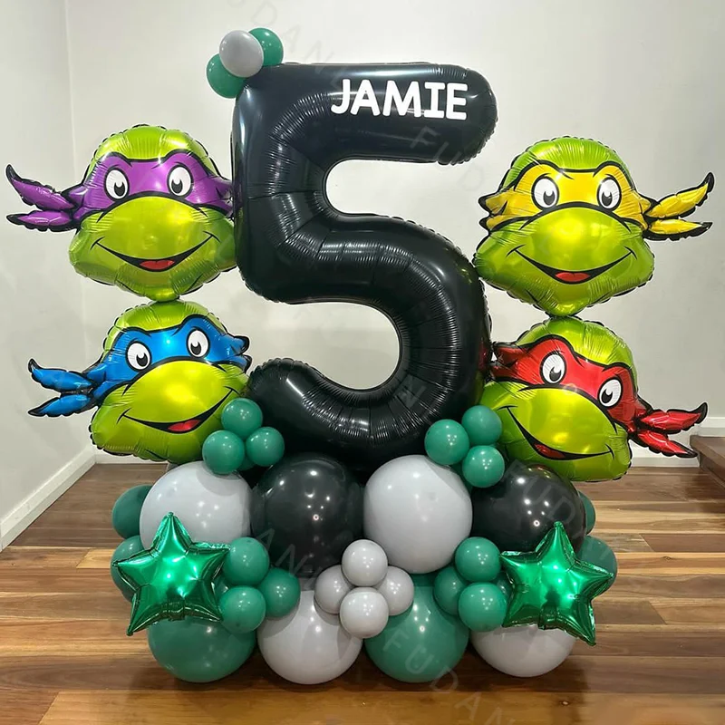 50pcs New Teenage Mutant Ninja Turtles Black Number Foil Balloon Set for Boy Adult Child Cartoon Birthday Party Decorations