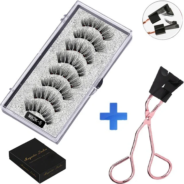 Natural Slim False Eyelashes Set with Plastic Black Stem - Fiber Lashes & Eyelash Clip (MB1K-5 to MB17K-5 Series)