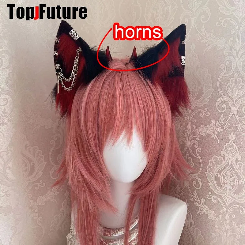 Harajuku Halloween Gothic Punk Lolita Devil\'s Horn Wolf Ear Demon Cosplay Handcraft Anime Party Costume Hairband Punk headband