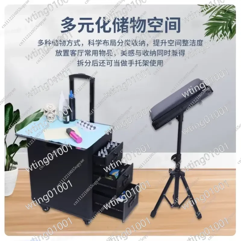 Tattoo Rolling Case with Trolley and Armrest Portable Workbench Storage Box Travel Organizer for Tattoo Microblading Beauty