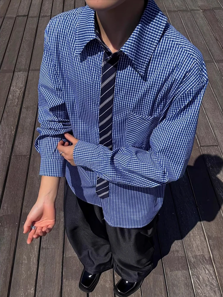 

Осенняя клетчатая мужская одежда Long Sve irt с искусственным галстуком в стиле пэчворк, классическая повседневная одежда, удобная молодежная мода-стойка