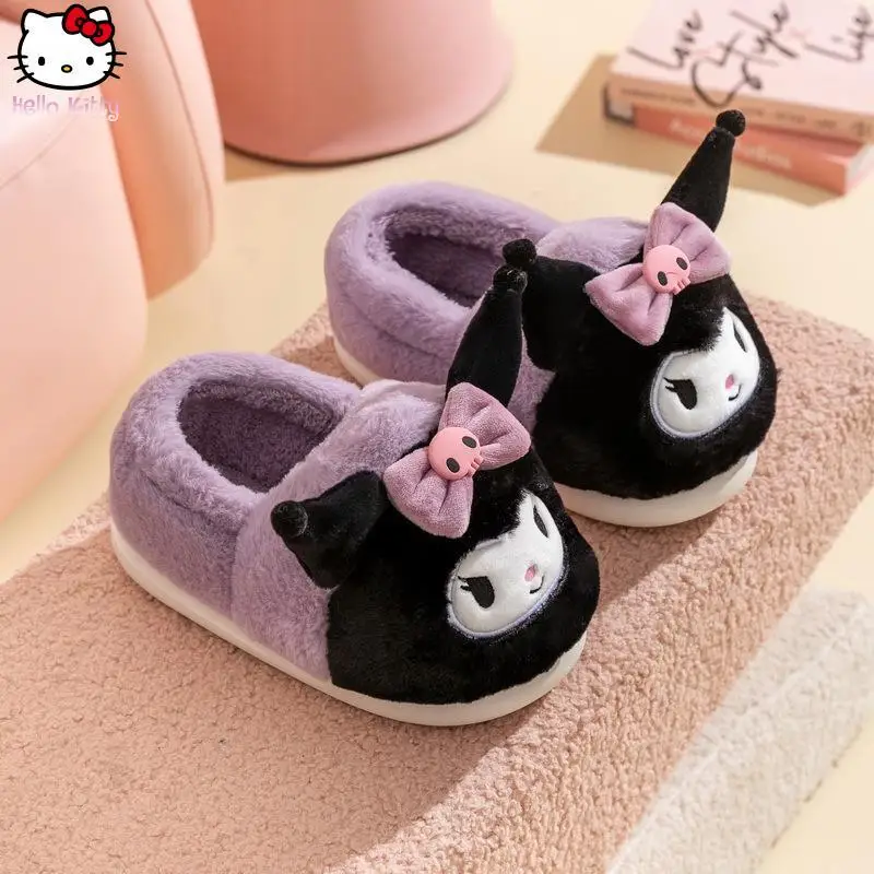 

Anime Cartoon Kuromi Cinnamoroll Girls Cotton Slippers Sanrio Children Kawaii Comfortable Warm Home Slippers Parent-Child Gift