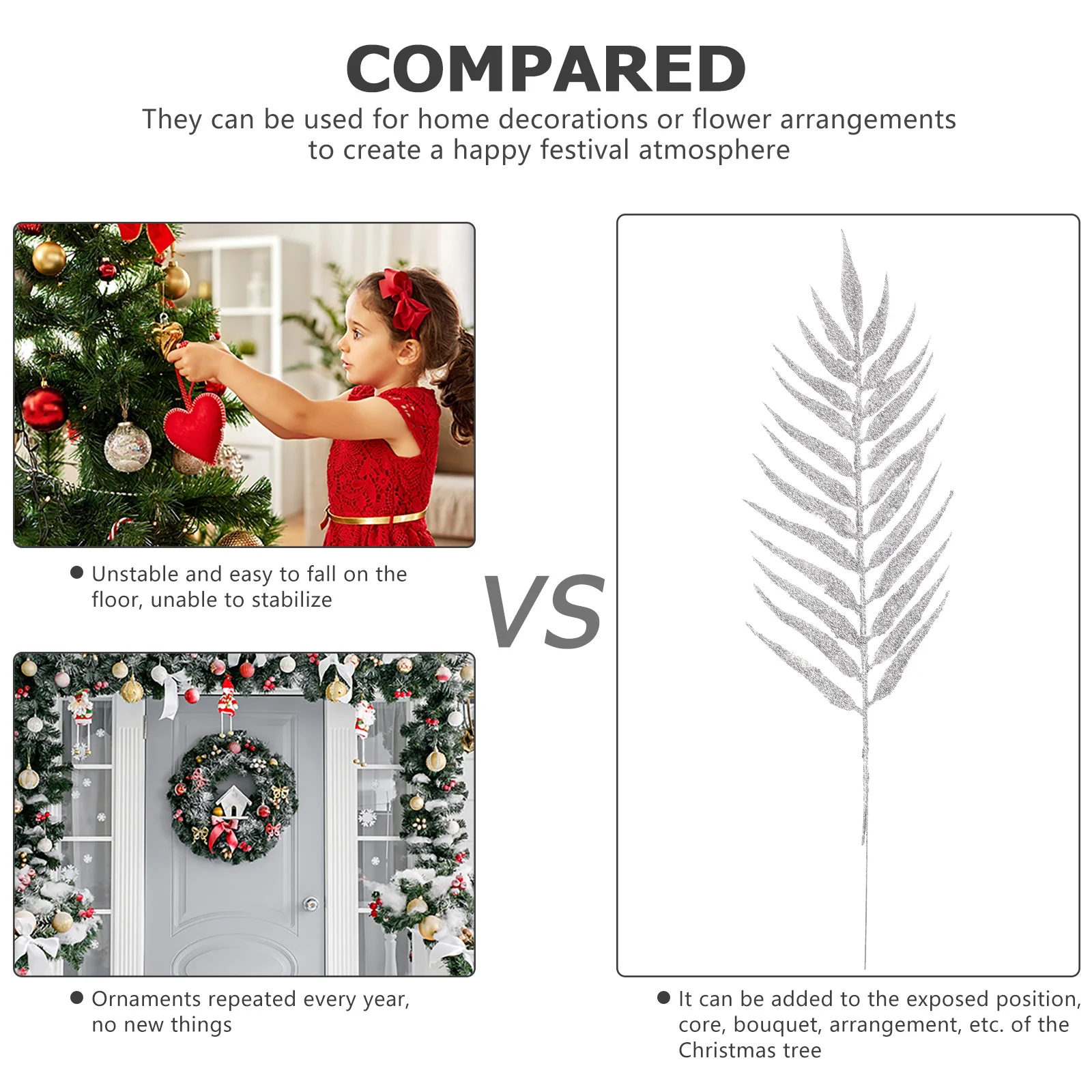 

5Pcs Artificial Leaves Ornament Sparkling Christmas Leaves Decor for Home Office Party Festive Tree Decoration